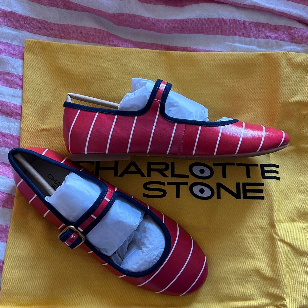 Charlotte Stone Raleigh flats, Cardinal Stripe size 8, NIB